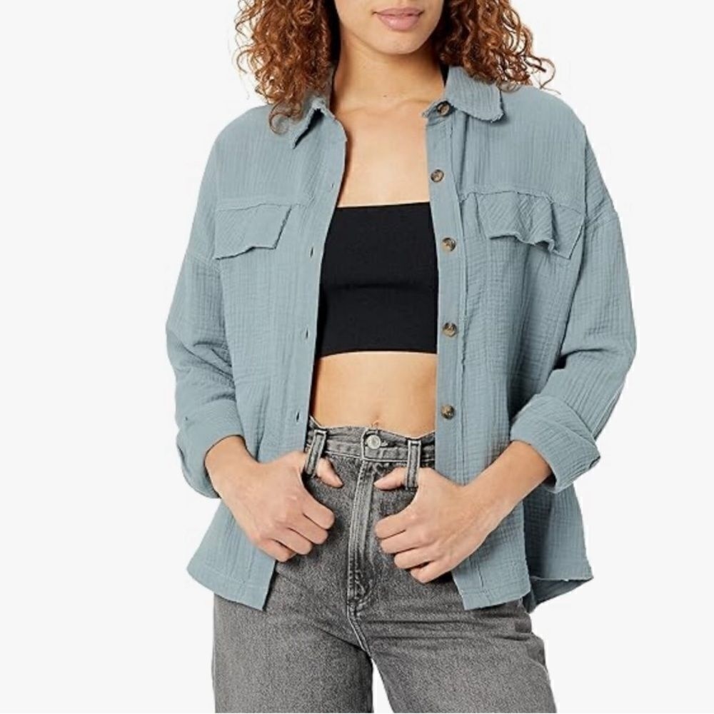UNIONBAY NWT Women's Crinkle Gauze Button Front Shirt‎ Smoky Spruce Size XL